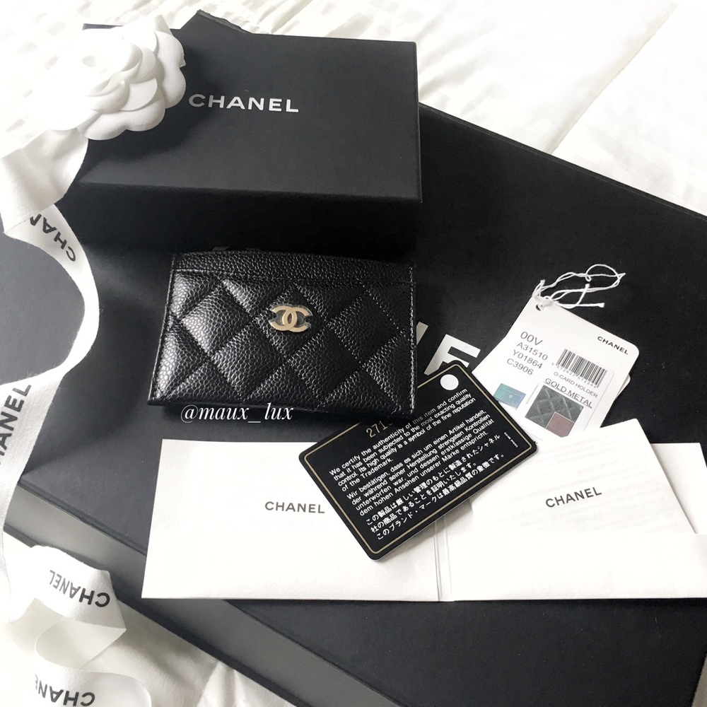 🌸SOLD🌸 Black Caviar Quilted Card Holder Wallet - Picture 5 of 8